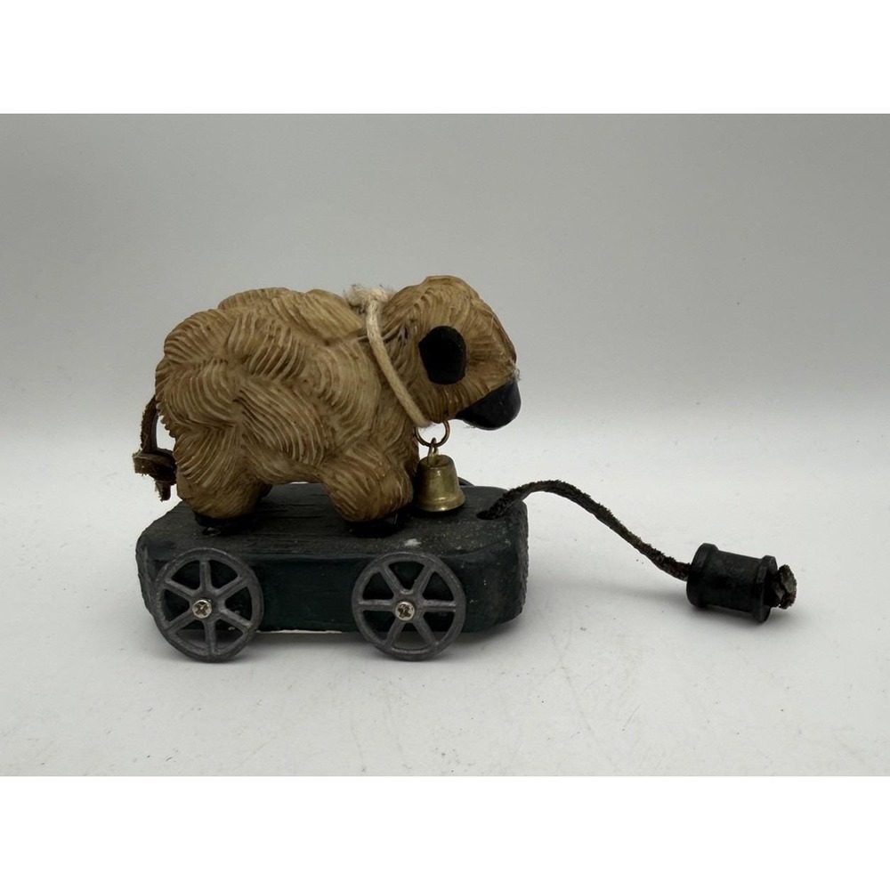 Vintage 1999 Blue Sky Corp Cow Pull Toy Figurine Primitive Folk Art Resin Wheels